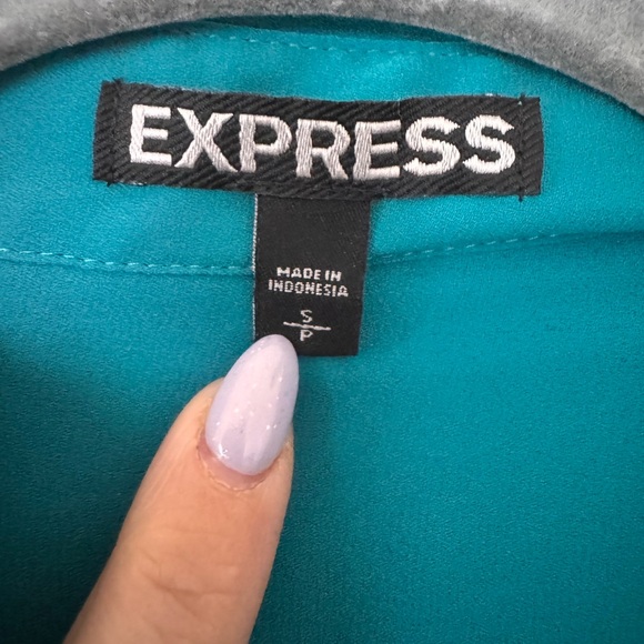Express Small Teal Button-Up Shirt Dress - Picture 6 of 7